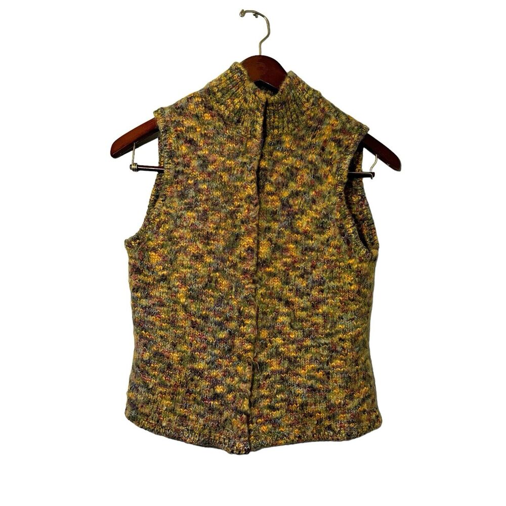 Talbots Vintage Crochet Knit Acrylic Wool Sweater Vest Snaps Women's Small/Med